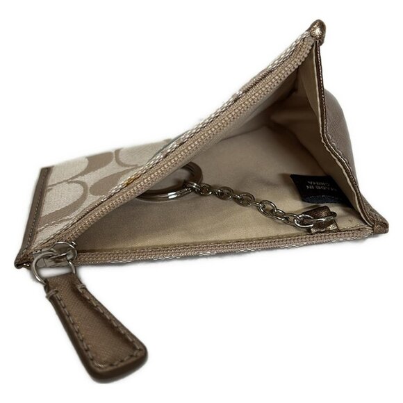 Auth COACH Signature - Beige Gold Jacquard Leather Coin Case - Picture 4 of 6